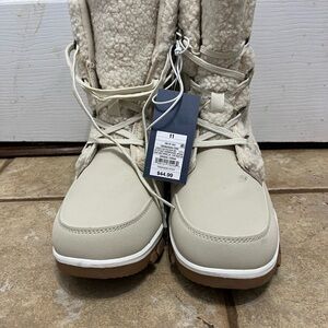 Cream Winter & Rain Boots with Textured Fabric and Folded Cuff